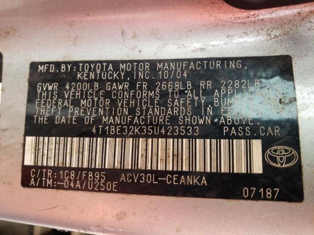 Photo 10 from auction – 2005 TOYOTA CAMRY LE with VIN 4T1BE32K35U423533