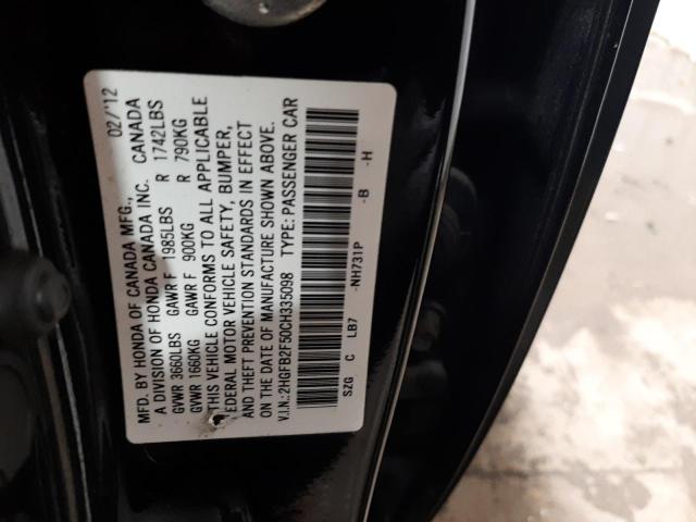 HONDA CIVIC LX 2012 with VIN 2HGFB2F50CH335098 - Photo from auction