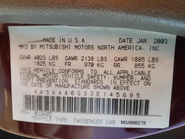 Photo 10 from auction – 2003 MITSUBISHI GALANT ES with VIN 4A3AA46G33E145695