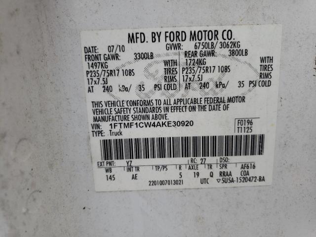 Photo 10 from auction – 2010 FORD F150 with VIN 1FTMF1CW4AKE30920