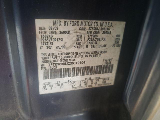 Photo 10 from auction – 2002 FORD F150 SUPER with VIN 1FTRW08LX2KC40104