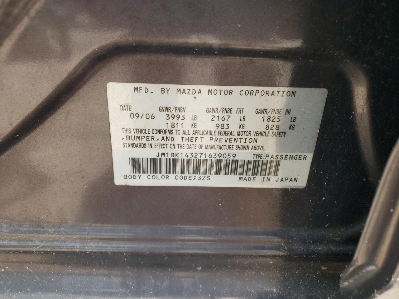 Photo 11 from auction – 2007 MAZDA 3 HATCHBAC with VIN JM1BK143271639059