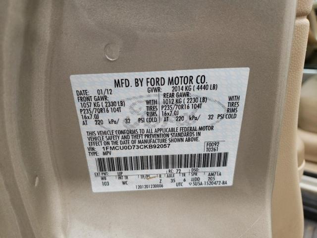 Photo 10 from auction – 2012 FORD ESCAPE XLT with VIN 1FMCU0D73CKB92057