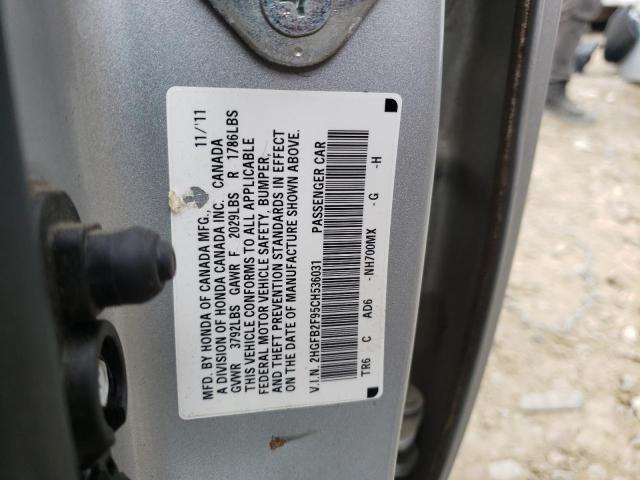 Photo 10 from auction – 2012 HONDA CIVIC EXL with VIN 2HGFB2F95CH536031