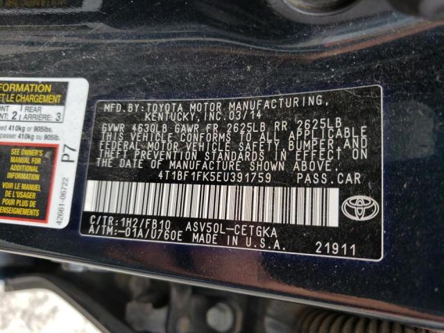 Photo 10 from auction – 2014 TOYOTA CAMRY L with VIN 4T1BF1FK5EU391759