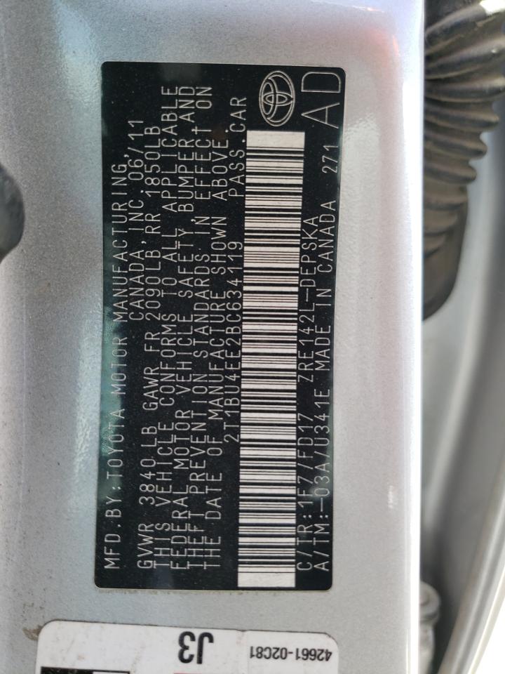 Photo 10 from auction – 2011 TOYOTA COROLLA BA with VIN 2T1BU4EE2BC634119