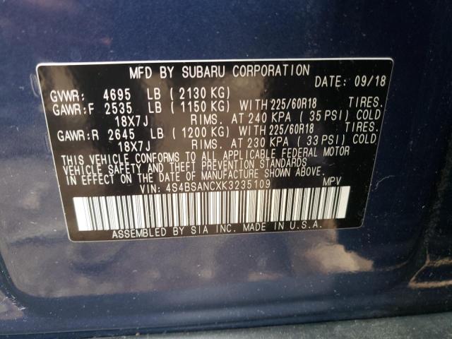 Photo 10 from auction – 2019 SUBARU OUTBACK 2. with VIN 4S4BSANCXK3235109