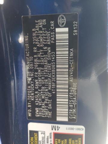 Photo 10 from auction – 2011 TOYOTA CAMRY BASE with VIN 4T1BF3EKXBU651453