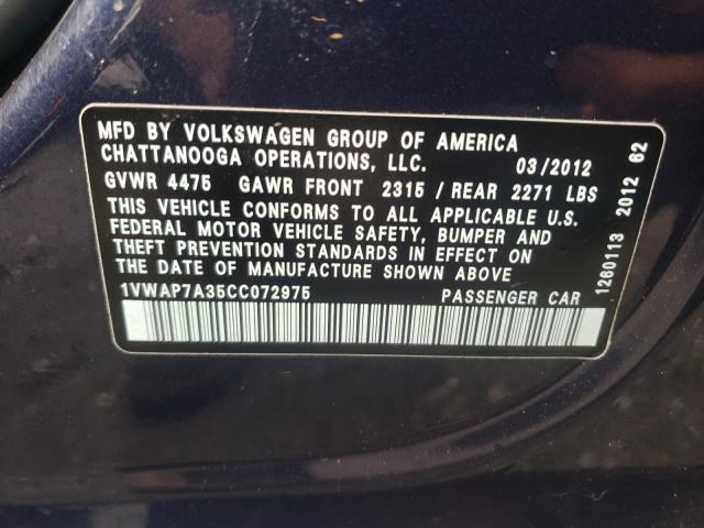 Photo 10 from auction – 2012 VOLKSWAGEN PASSAT S with VIN 1VWAP7A35CC072975