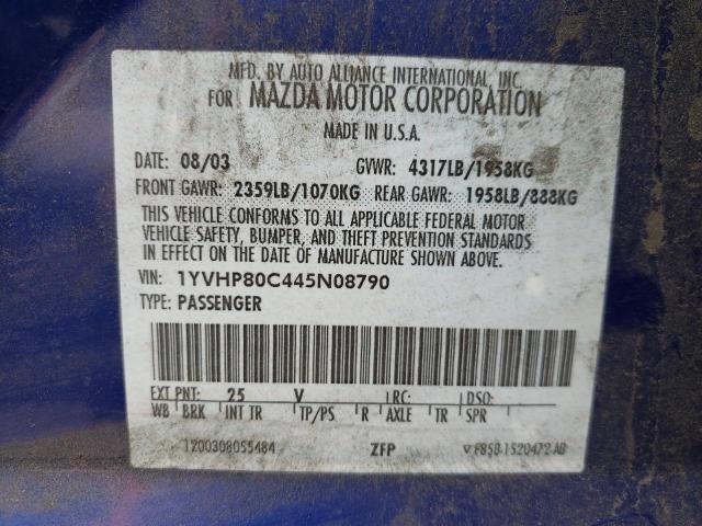 Photo 10 from auction – 2004 MAZDA 6 I with VIN 1YVHP80C445N08790