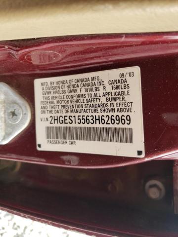 Photo 10 from auction – 2003 HONDA CIVIC LX with VIN 2HGES15563H626969