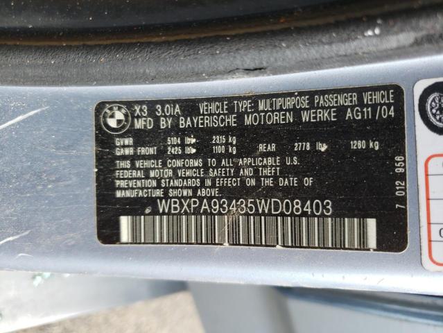 Photo 10 from auction – 2005 BMW X3 3.0I with VIN WBXPA93435WD08403