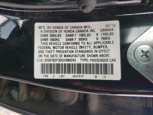 Photo 10 from auction – 2012 HONDA CIVIC LX with VIN 2HGFB2F50CH584243