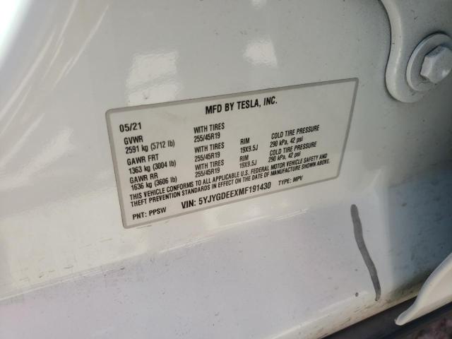 Photo 10 from auction – 2021 TESLA MODEL Y with VIN 5YJYGDEEXMF191430
