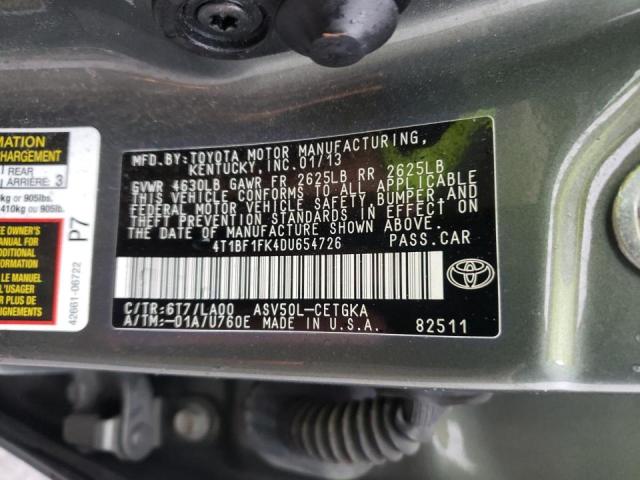 Photo 10 from auction – 2013 TOYOTA CAMRY L with VIN 4T1BF1FK4DU654726