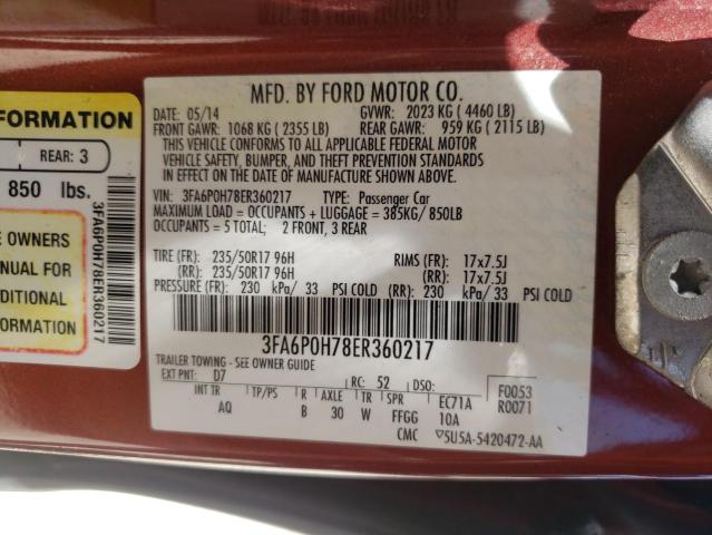 Photo 10 from auction – 2014 FORD FUSION SE with VIN 3FA6P0H78ER360217