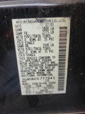 Photo 1 from auction – 2005 NISSAN PATHFINDER with VIN 5N1AR18U25C777045
