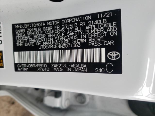 Photo 10 from auction – 2022 TOYOTA COROLLA LE with VIN JTDEAMDE4N3001383