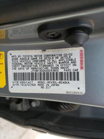 Photo 10 from auction – 2002 LEXUS ES with VIN JTHBF30G420043800