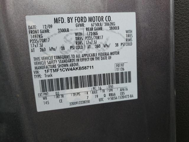 Photo 10 from auction – 2010 FORD F150 with VIN 1FTMF1CW4AKB58711