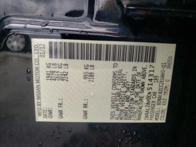 Photo 10 from auction – 2012 NISSAN ALTIMA BAS with VIN 1N4AL2AP0CN514317