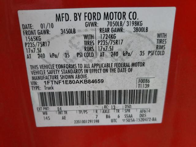 Photo 10 from auction – 2010 FORD F150 with VIN 1FTNF1E80AKB84659