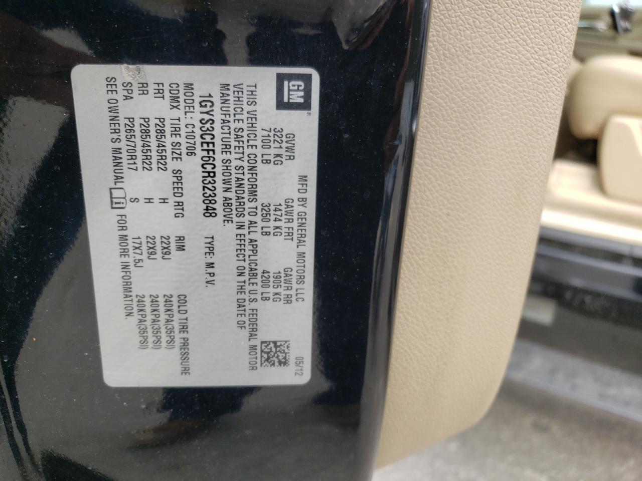 Photo 11 from auction – 2012 CADILLAC ESCALADE P with VIN 1GYS3CEF6CR323848