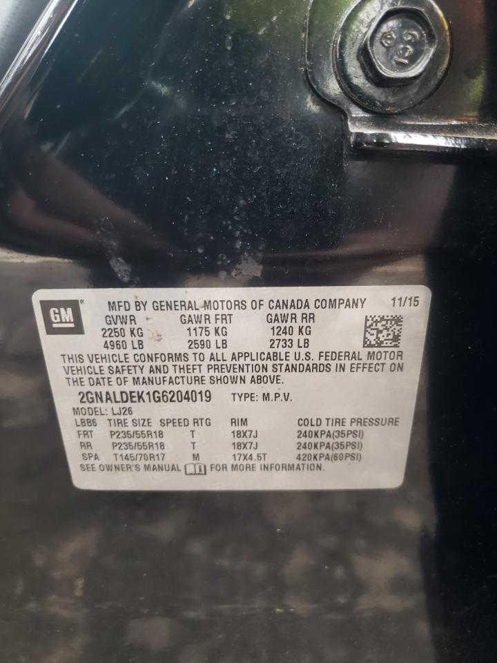 Photo 11 from auction – 2016 CHEVROLET EQUINOX LT with VIN 2GNALDEK1G6204019