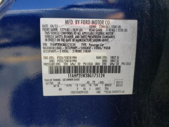 Photo 10 from auction – 2011 FORD TAURUS SEL with VIN 1FAHP2EW3BG175124