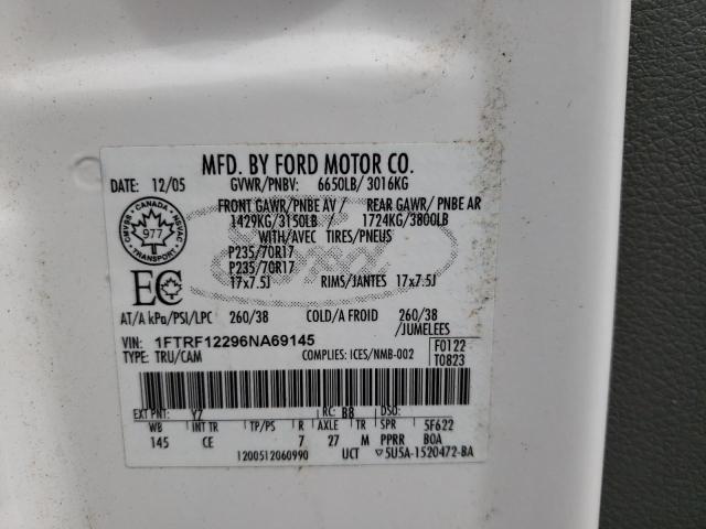 Photo 10 from auction – 2006 FORD F150 with VIN 1FTRF12296NA69145