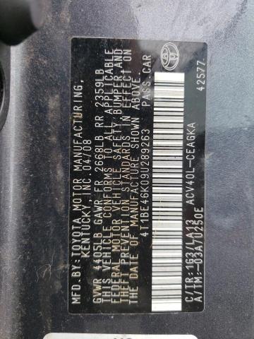 Photo 10 from auction – 2009 TOYOTA CAMRY BASE with VIN 4T1BE46K09U289263