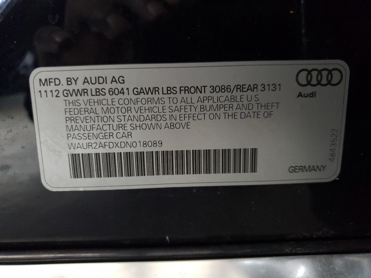 Photo 11 from auction – 2013 AUDI A8 L QUATT with VIN WAUR2AFDXDN018089