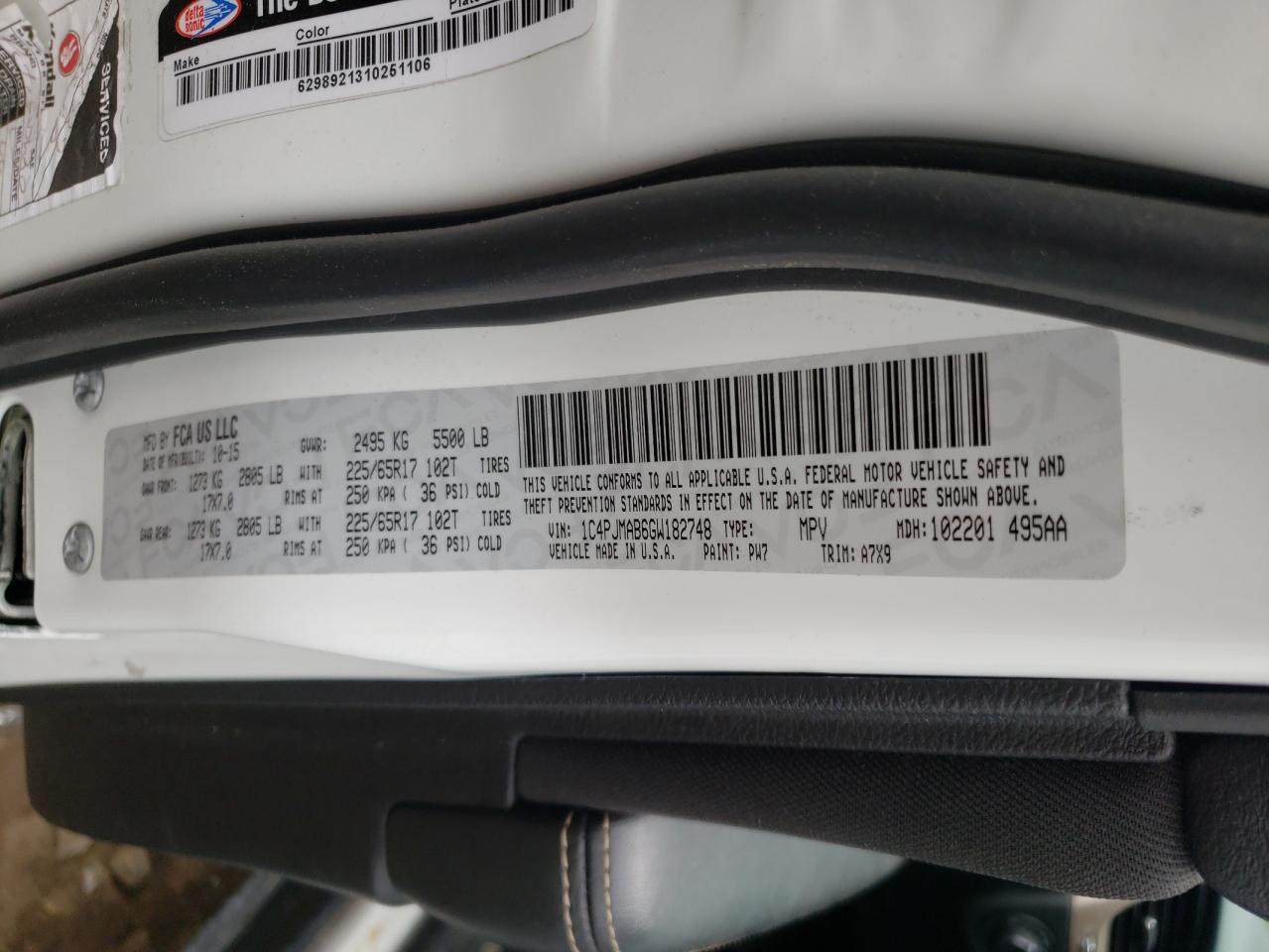 Photo 10 from auction – 2016 JEEP CHEROKEE S with VIN 1C4PJMAB6GW182748