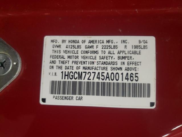 Photo 10 from auction – 2005 HONDA ACCORD with VIN 1HGCM72745A001465