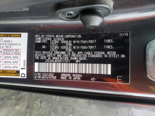 Photo 10 from auction – 2016 TOYOTA 4RUNNER SR with VIN JTEZU5JR2G5117271