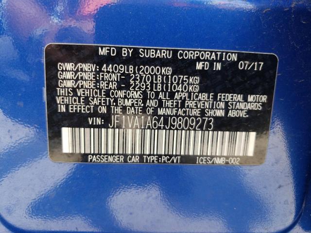 Photo 10 from auction – 2018 SUBARU WRX with VIN JF1VA1A64J9809273