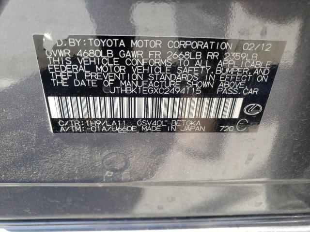Photo 10 from auction – 2012 LEXUS ES 350 with VIN JTHBK1EGXC2494115