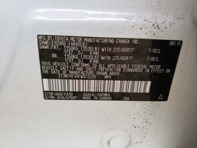 Photo 10 from auction – 2015 TOYOTA RAV4 XLE with VIN 2T3RFREV6FW372235