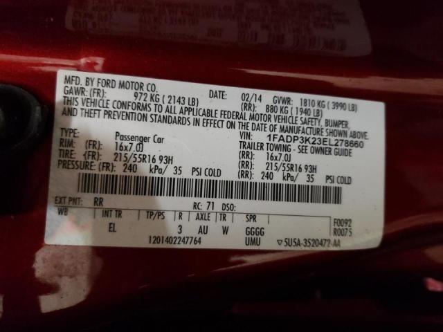 Photo 10 from auction – 2014 FORD FOCUS SE with VIN 1FADP3K23EL278660