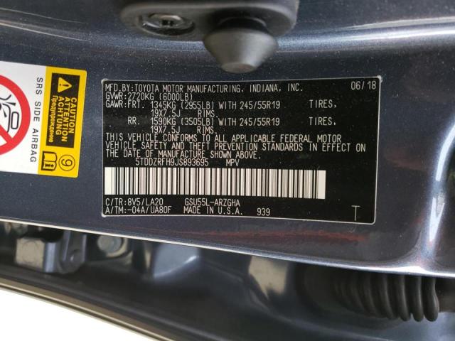 Photo 10 from auction – 2018 TOYOTA HIGHLANDER with VIN 5TDDZRFH9JS893695