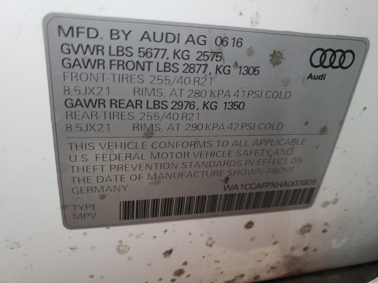 Photo 11 from auction – 2017 AUDI SQ5 PREMIU with VIN WA1CCAFPXHA003809