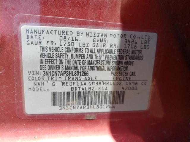 Photo 10 from auction – 2017 NISSAN VERSA S with VIN 3N1CN7AP3HL801266