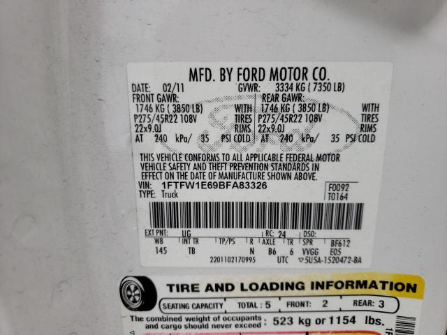 Photo 10 from auction – 2011 FORD F150 SUPER with VIN 1FTFW1E69BFA83326