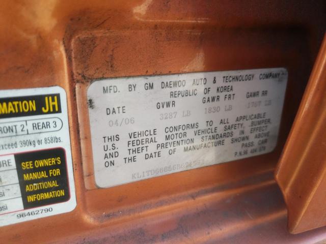 Photo 10 from auction – 2006 CHEVROLET AVEO BASE with VIN KL1TD66656B671992