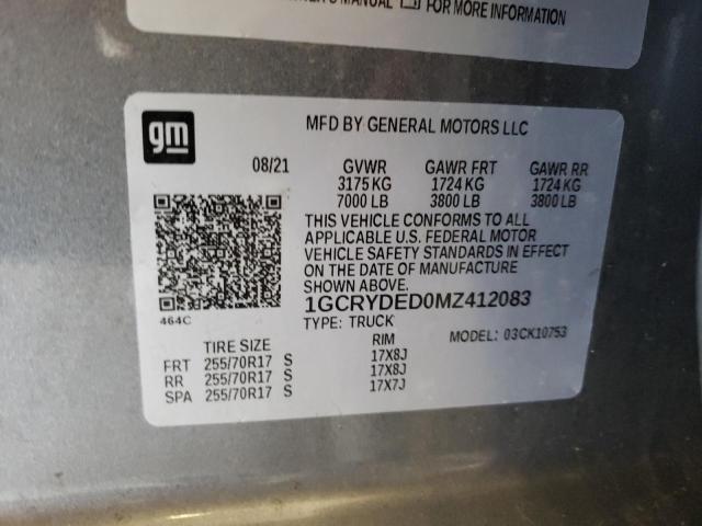 Photo 10 from auction – 2021 CHEVROLET silverado with VIN 1GCRYDED0MZ412083