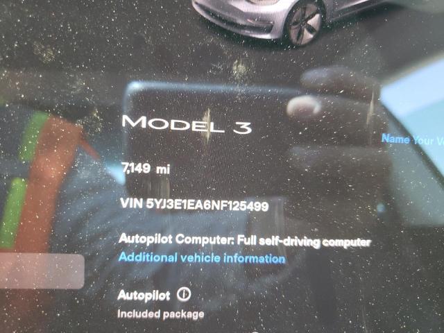 Photo 8 from auction – 2022 TESLA MODEL 3 with VIN 5YJ3E1EA6NF125499