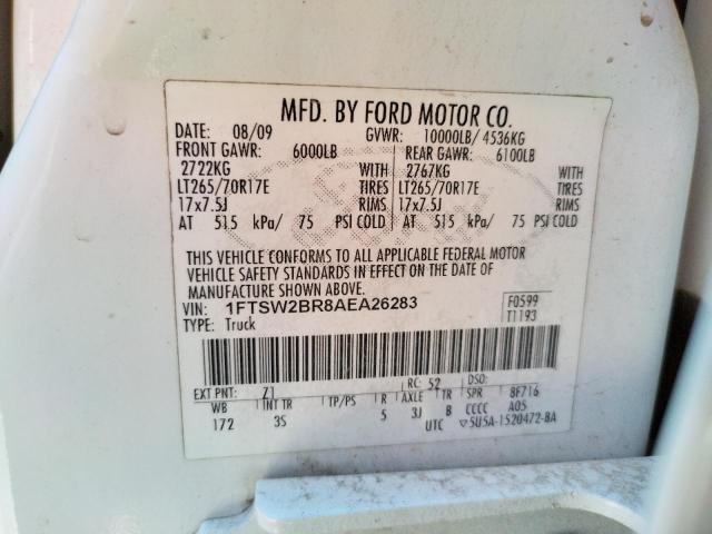 FORD F250 SUPER 2010 with VIN 1FTSW2BR8AEA26283 - Photo from auction
