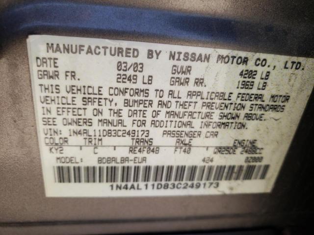 NISSAN ALTIMA BAS 2003 with VIN 1N4AL11D83C249173 - Photo from auction