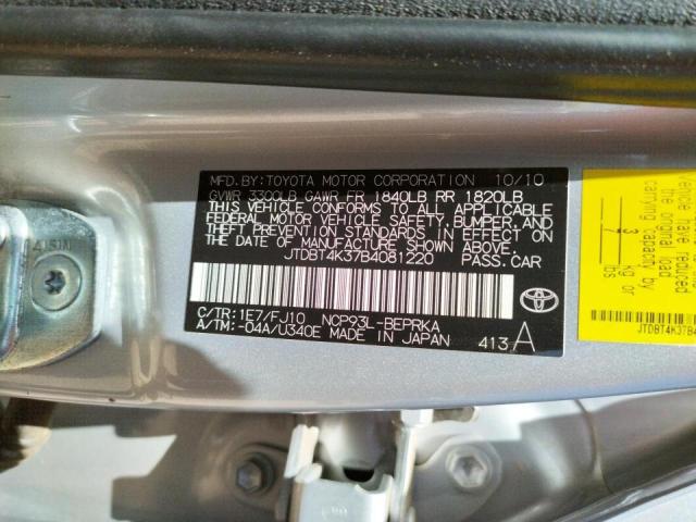 Photo 10 from auction – 2011 TOYOTA YARIS with VIN JTDBT4K37B4081220