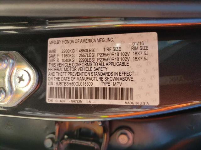 Photo 10 from auction – 2016 ACURA RDX TECHNO with VIN 5J8TB3H50GL015309